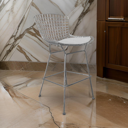 Hely 28 Inch Barstool Set of 2, Chrome Wire, Black, White Faux Leather Seat By Casagear Home