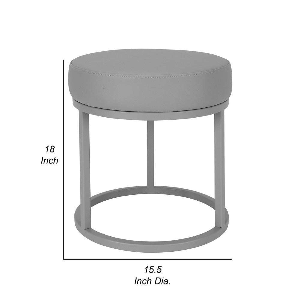 Tane 18 Inch Accent Stool Modern Round Padded Seat Gray Faux Leather By Casagear Home BM314950