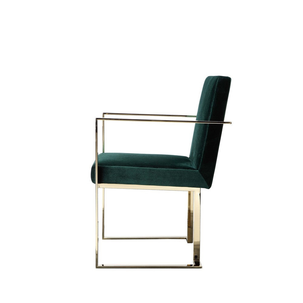 Boly 24 Inch Dining Armchair Cushioned Green Velvet Seat Gold Cantilever By Casagear Home BM314988