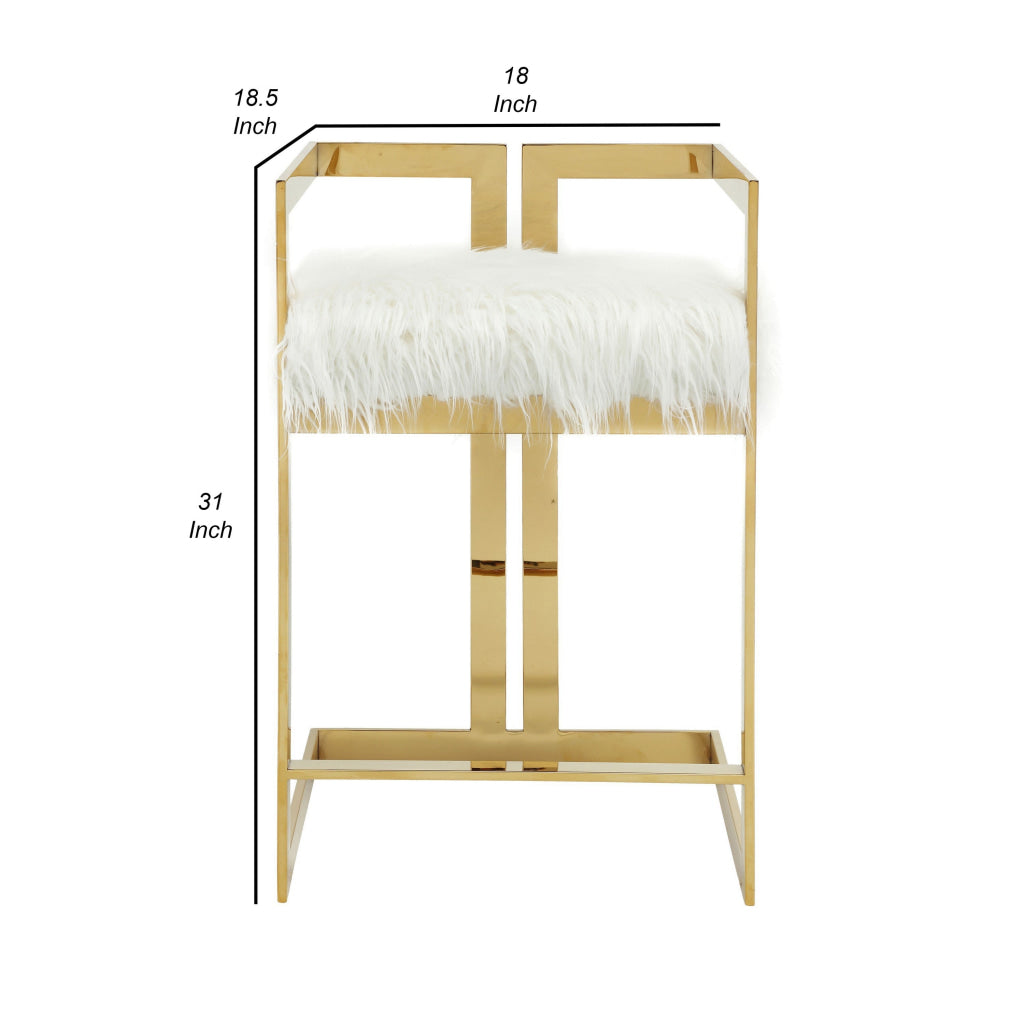 Suki 26 Inch Counter Height Chair White Faux Fur Gold Cantilever Base By Casagear Home BM314997