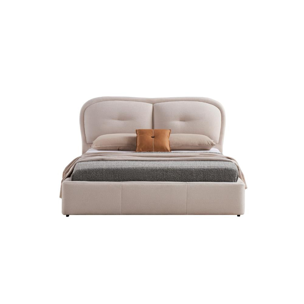 Kia King Size Bed Low Profile Ivory Upholstered Pillow Headboard Wood By Casagear Home