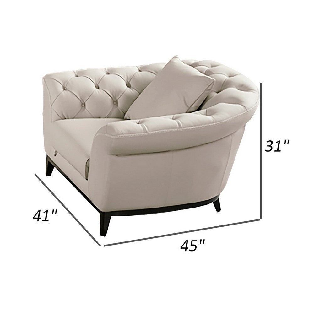 Tmy 45 Inch Accent Chair Throw Pillow Light Gray Tufted Italian Leather By Casagear Home