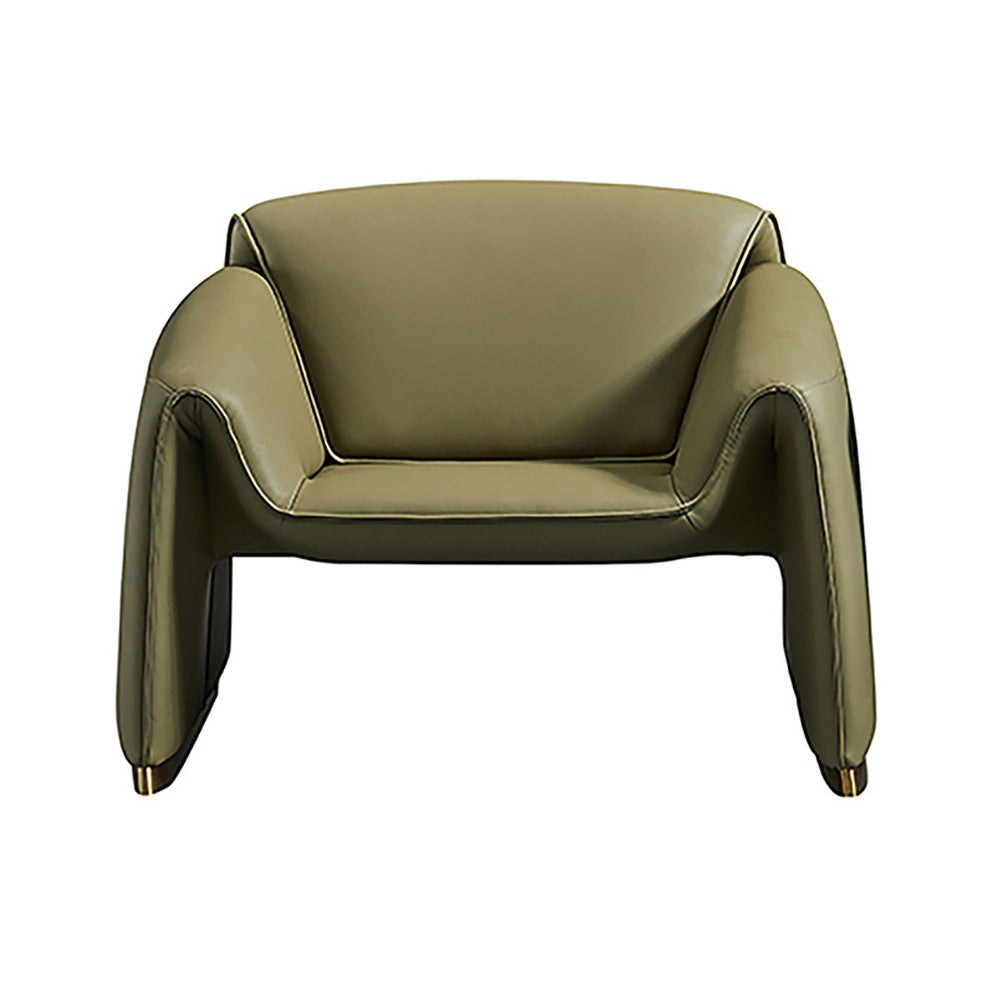 Hei 38 Inch Accent Chair, Green Real Leather Upholstery, Gold Metal Finish By Casagear Home