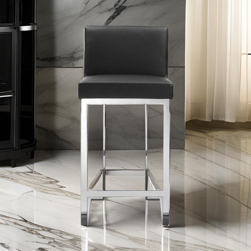 Boly 26" Counter Height Chair, Black Faux Leather, Steel by Casagear Home