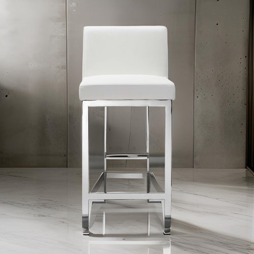 Boly 26 Inch Counter Height Chair, White Faux Leather, Foam Cushions, Steel By Casagear Home