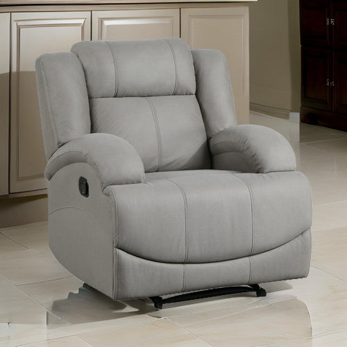 Kate 37 Inch Manual Recliner Chair, Cushions, Gray Microfiber, Solid Wood By Casagear Home