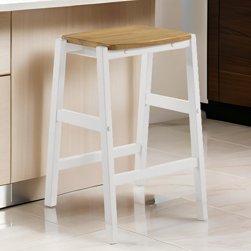 Hoa 24 Inch Counter Height Stool Set of 2, Footrest, White Brown Solid Wood By Casagear Home