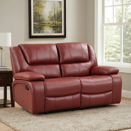 Mila 62 Inch Modern Manual Recliner Loveseat, 3 Seater, Red Faux Leather By Casagear Home