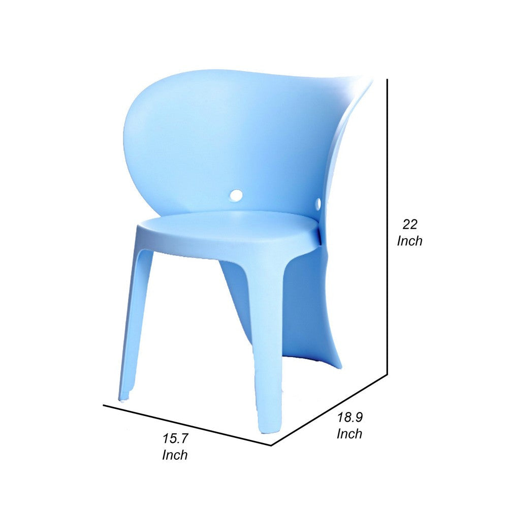 Fyna 16 Inch Kids Chair with Curved Back Set of 4 Elephant Trunk Design Blue BM315361