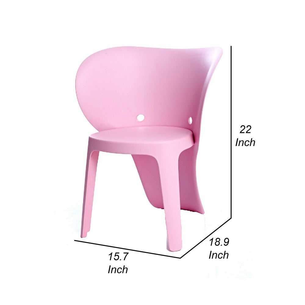 Fyna 16 Inch Kids Chair with Curved Back Set of 4 Elephant Trunk Design Pink BM315363