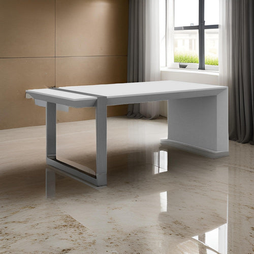 Hexy 48 Inch Coffee Table, Rectangular, White Wood Finish, Chrome Steel By Casagear Home