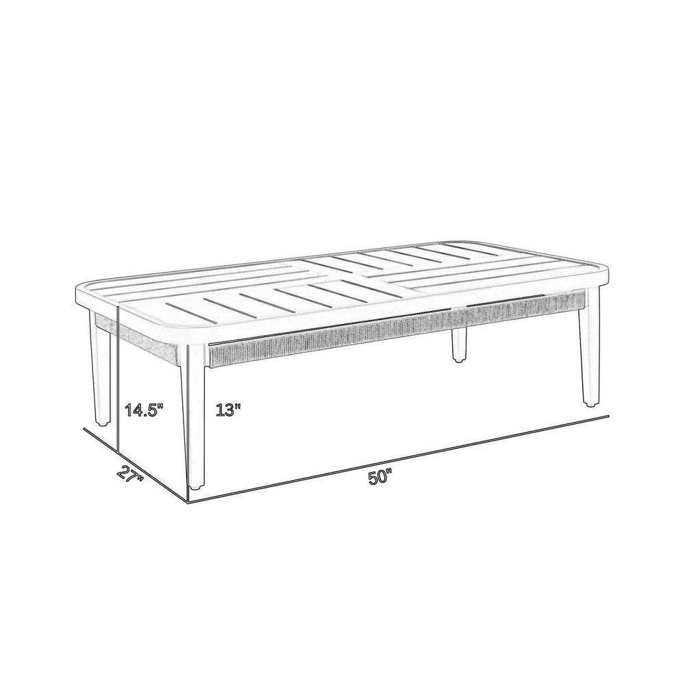 Hosa 50 Inch Outdoor Coffee Table Rectangular Slatted Top Gray Rope Apron By Casagear Home BM315730