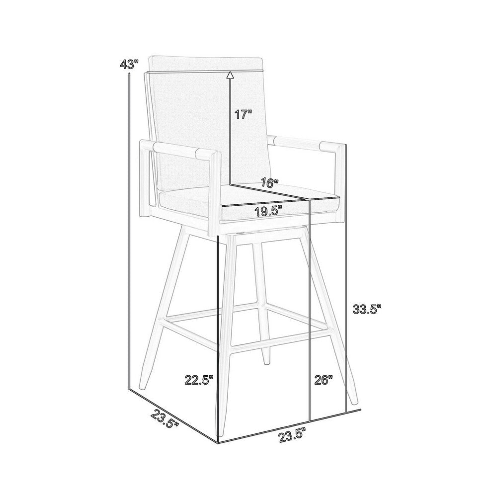 Razi 26 Inch Outdoor Swivel Counter Stool Chair White Metal Gray Cushions By Casagear Home BM315739