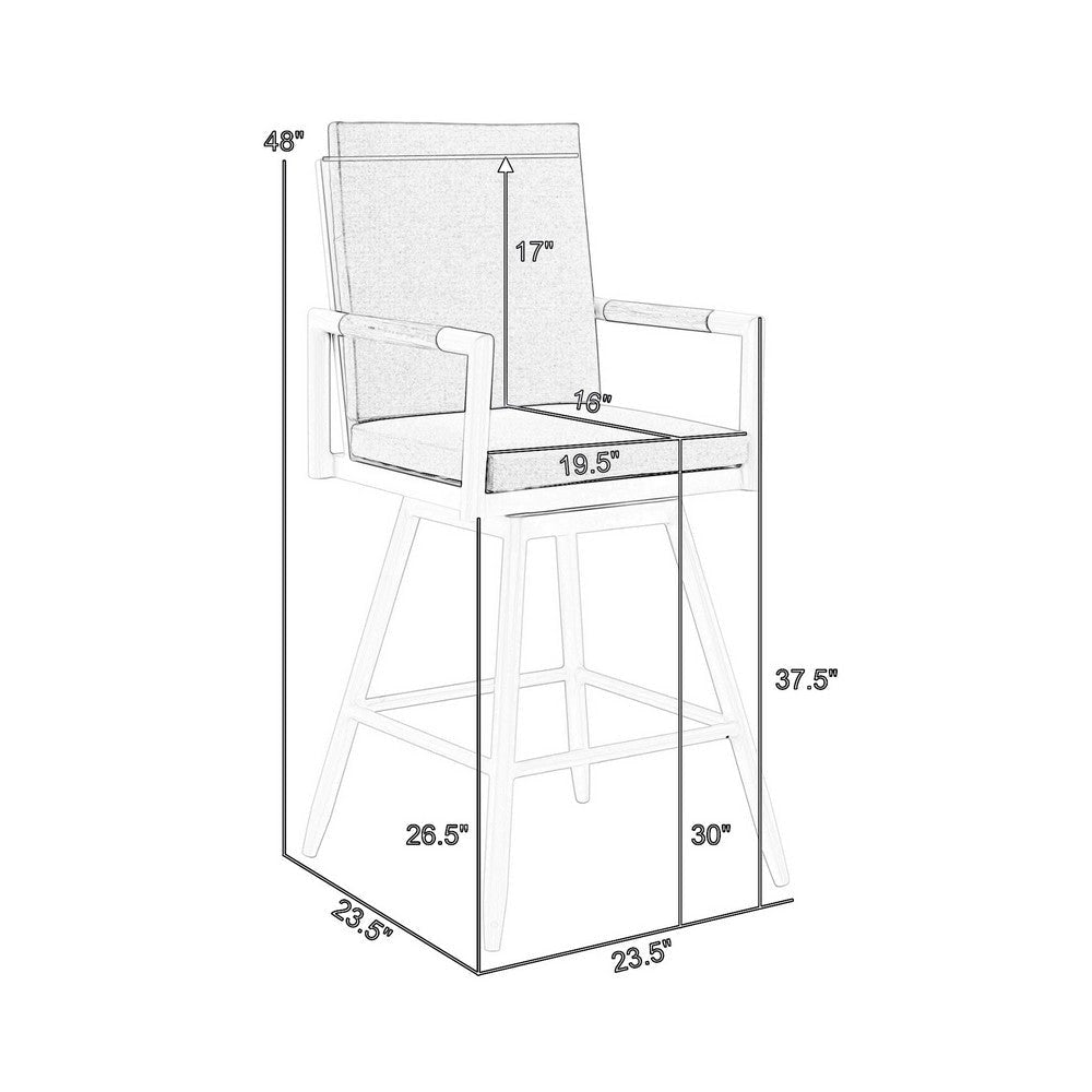 Razi 30 Inch Outdoor Swivel Barstool Chair White Aluminum Gray Cushions By Casagear Home BM315740