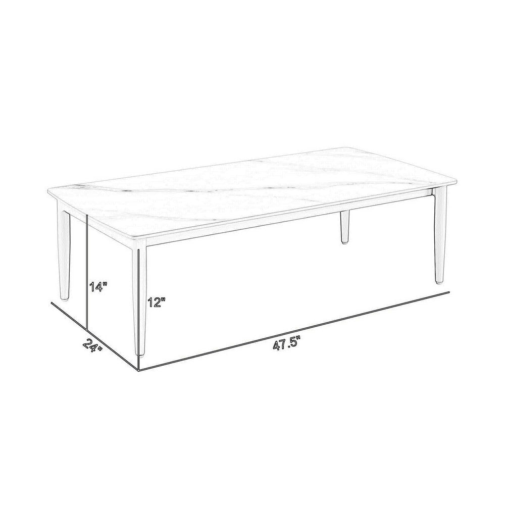 Rue 48 Inch Outdoor Patio Coffee Table Sintered Stone Top White Frame By Casagear Home BM315745