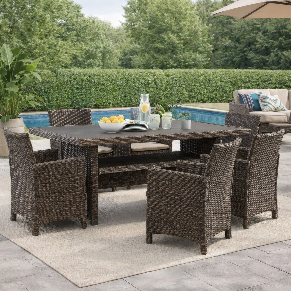 Ashley Soha 59" Outdoor Multi Use Dining Table, Brown Wicker