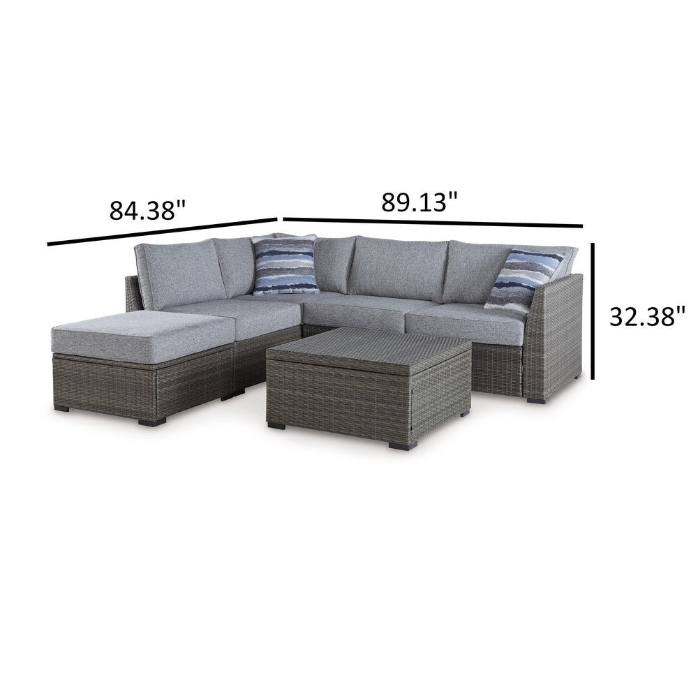 Ashley 4 Piece Outdoor Sectional Sofa Chaise Table Pillows Gray BM315923
