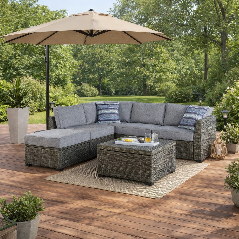 Ashley 4 Piece Outdoor Sectional Sofa, Chaise, Table, Pillows, Gray