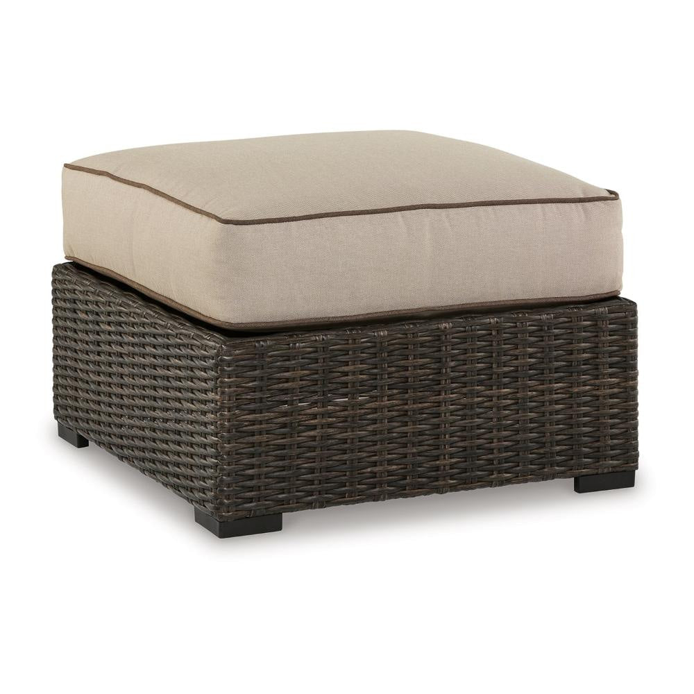 Ashley Waga 29’’ Outdoor Ottoman Resin Wicker Brown Beige Cushion BM315925