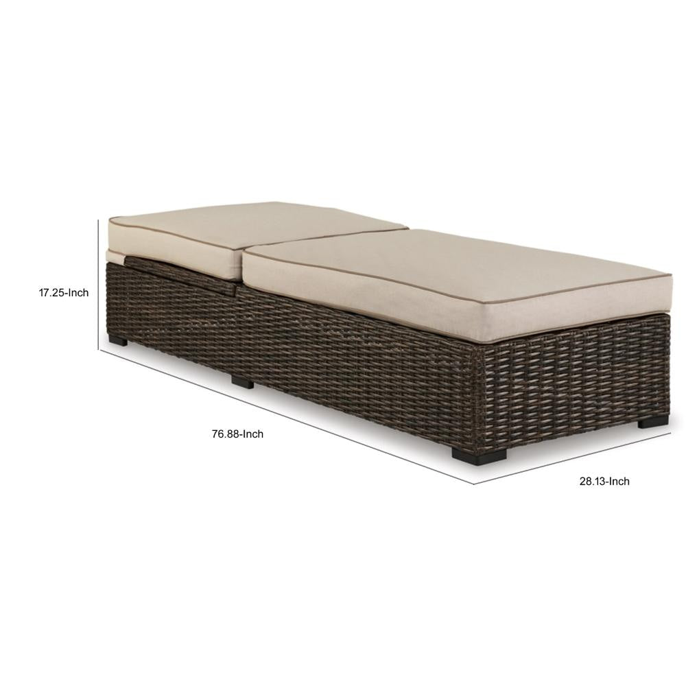 Ashley Waga 77’’ Outdoor Chaise Lounger Brown Resin Wicker Beige BM315927