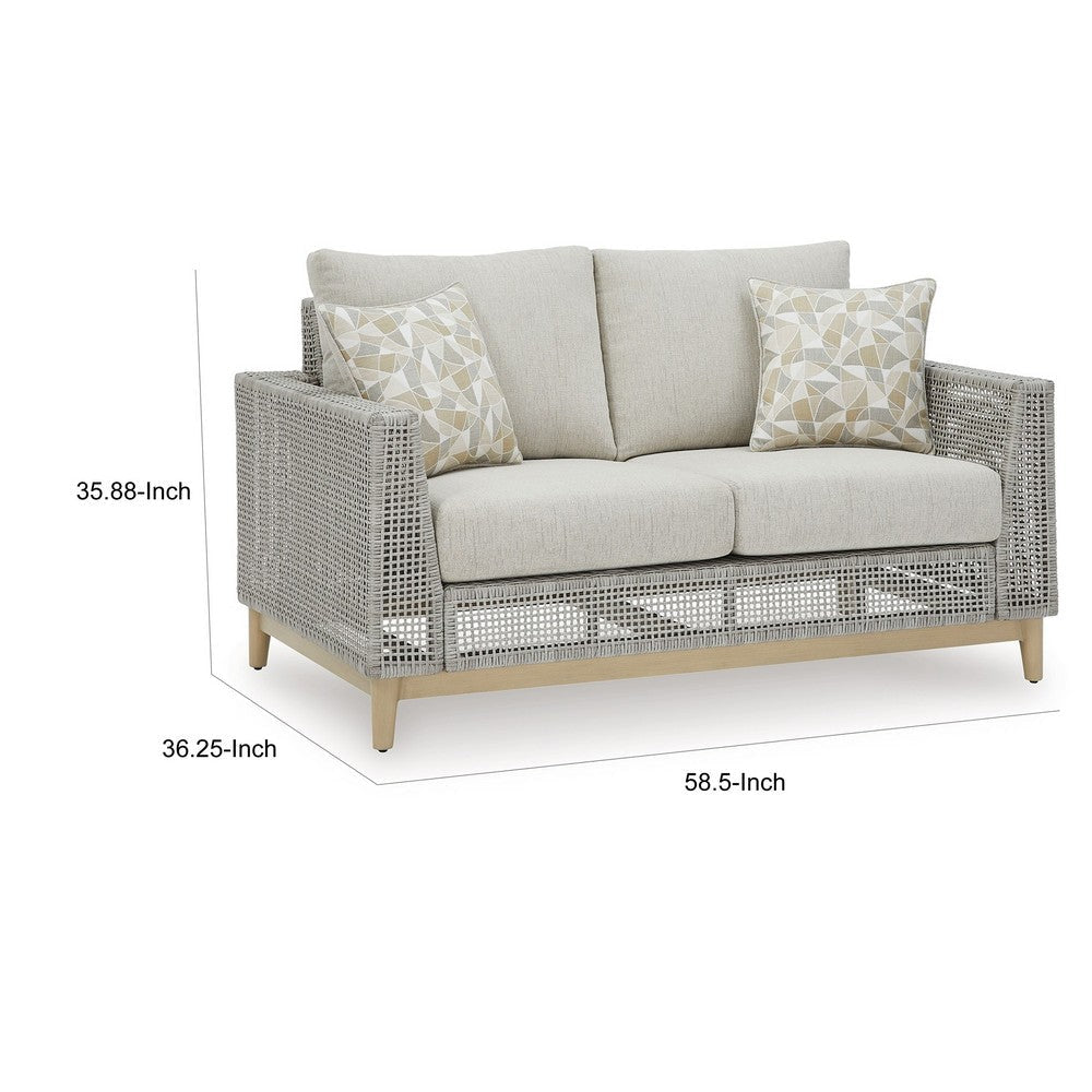 Ashley Yami 59’’ Outdoor Loveseat 2 Throw Pillows Gray Wicker BM315932