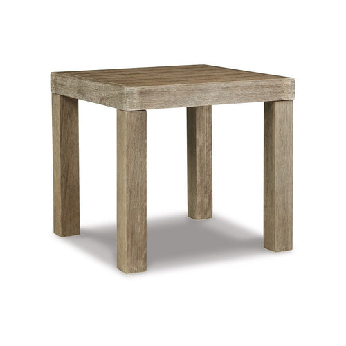 Ashley Fayi 22" Outdoor End Table, Slatted Design, Natural Brown