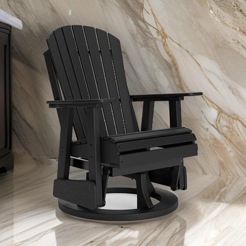 Ashley Sami 31" Outdoor Swivel Glider Chair, Slatted Design, Black