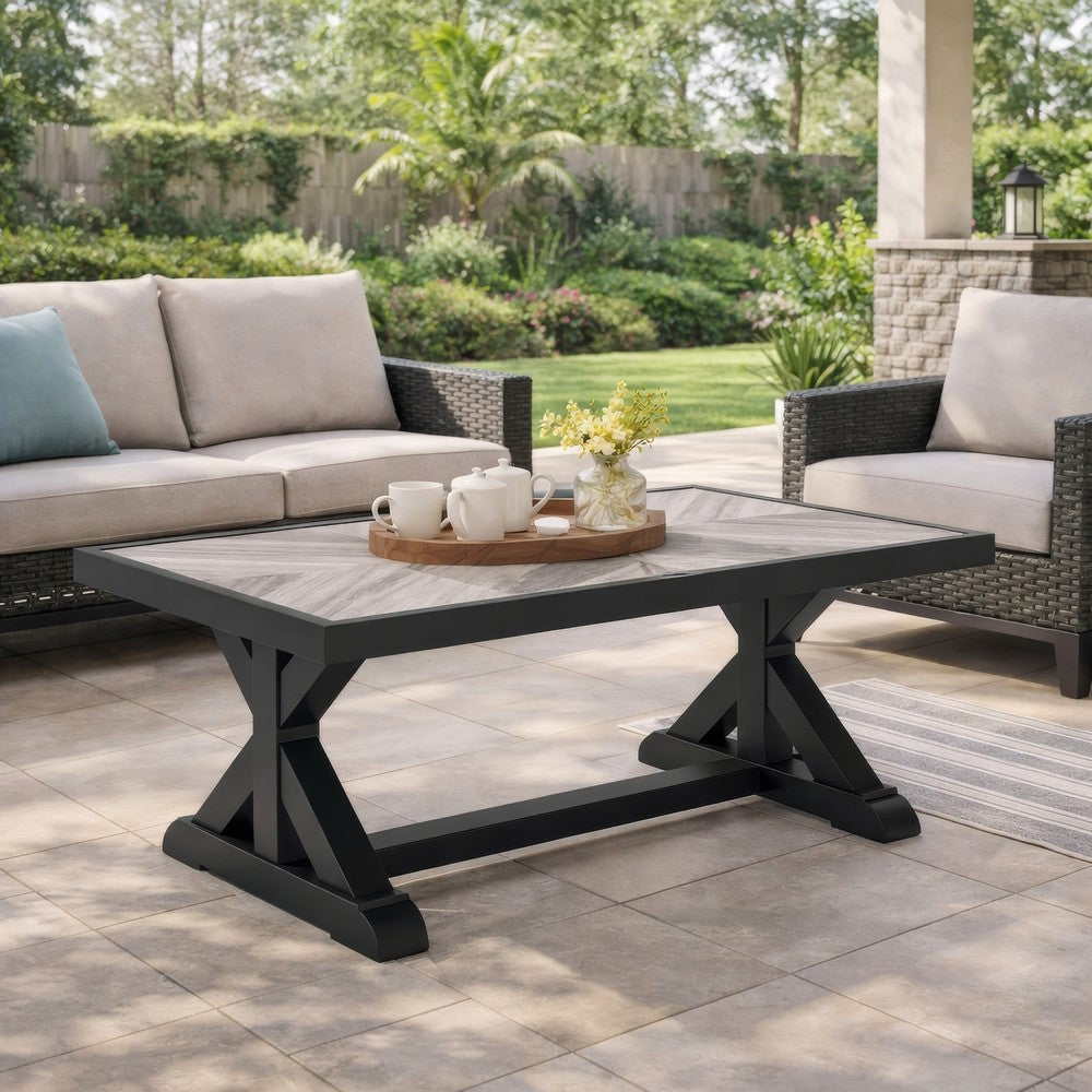 Ashley Tira 48" Outdoor Coffee Table, Tile Top, Black, Light Gray