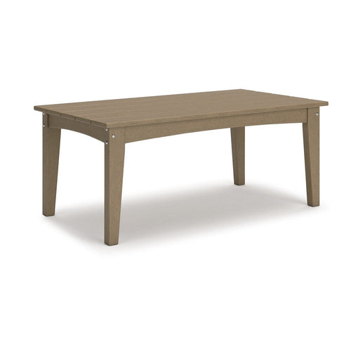 Ashley Fini 44" Outdoor Coffee Table, Slatted Top, Brown Finish