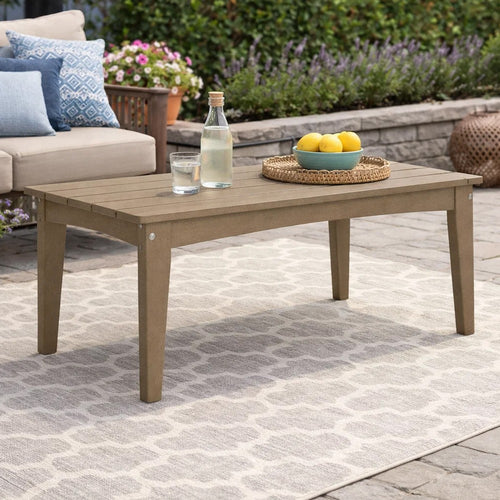 Ashley Fini 44" Outdoor Coffee Table, Slatted Top, Brown Finish