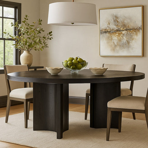 Ashley 86" Dining Table, Oval Top, Pedestal Base, Black Finish