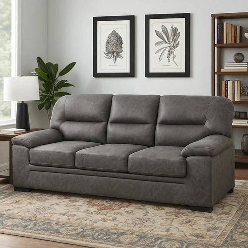 Gian 83 Inch Sofa, Dark Gray, Microfiber, Pillow Top Armrests, Solid Wood By Casagear Home