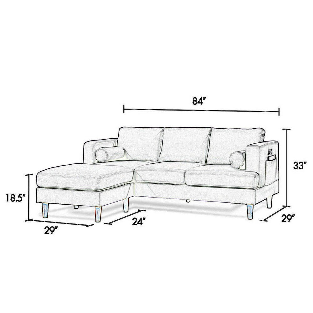 Ifo 84 Inch Plush Sofa with Reversible Chaise Ottoman USB Dark Gray By Casagear Home