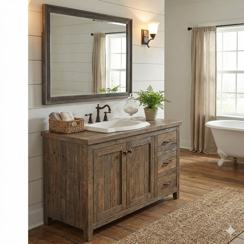 Zavi 32 x 40 Dresser Mirror, Rectangular, Glass, Nutmeg Brown Finish By Casagear Home