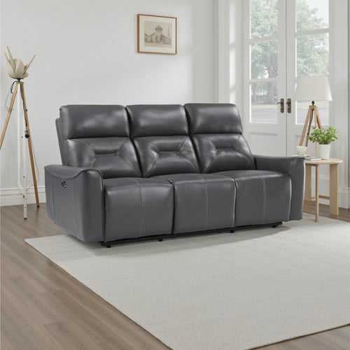 Well 82 Inch Power Double Recliner Sofa, Dark Gray Faux Leather, Wood By Casagear Home