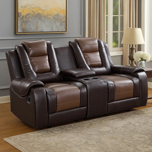 Istro 76 Inch Dual Manual Recliner Loveseat, Console, Brown Faux Leather By Casagear Home