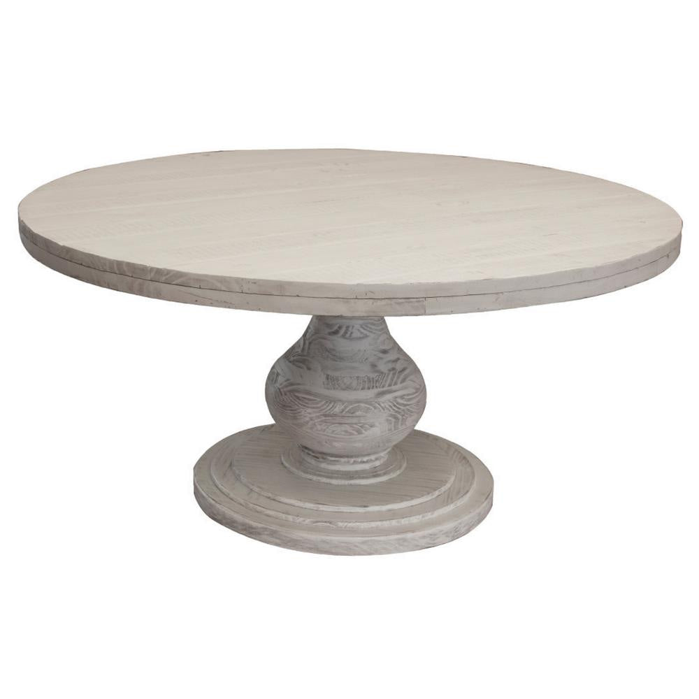 Ian 63 Inch Dining Table Round Turned Pedestal Base Classic Ivory Wood By Casagear Home BM316403