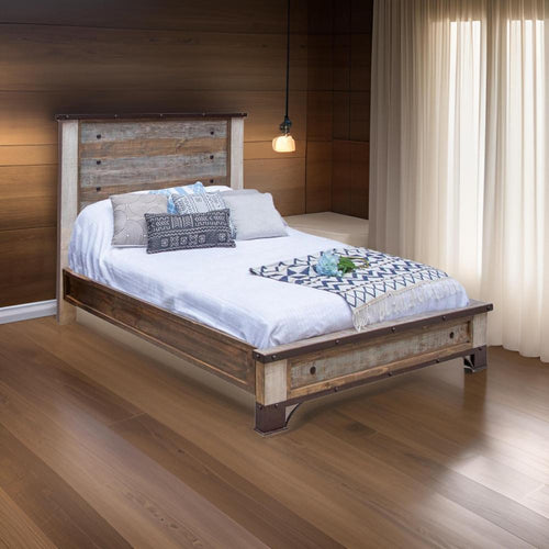 Fena California King Bed, Rustic Panel, Iron Nailhead Trim Brown Solid Wood By Casagear Home