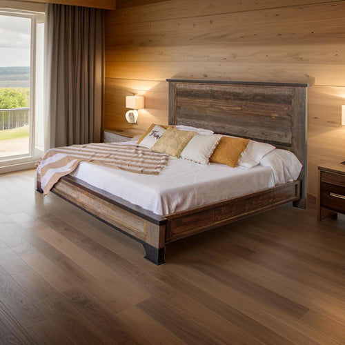 Amy California King Size Bed, Raised Panel Headboard, Farmhouse Gray Brown By Casagear Home