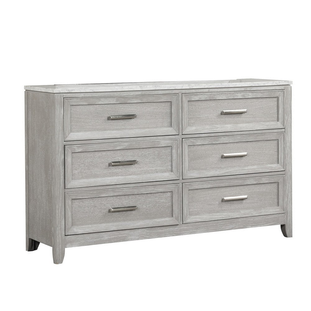 Buy Ion 65 Inch Wide Dresser, 6 Drawers, White Marble Top, Farmhouse Gray Wood By Casagear Home | Casagear Buy Ion 65 Inch Wide Dresser, 6 Drawers, White Marble Top, Farmhouse Gray Wood By Casagear Home | Casagear