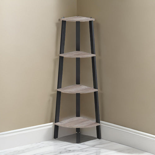 49 Inch Corner Ladder Shelves, 4 Tiers, Black Metal Frame, Greige Finish By Casagear Home