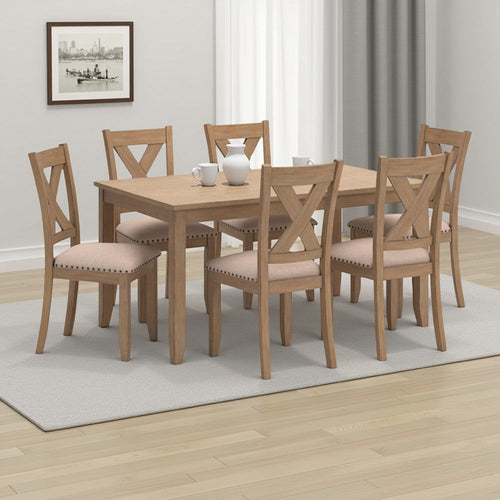Ashley Sky Dining Set, Table, 6 Polyester Upholstered Chairs, Brown