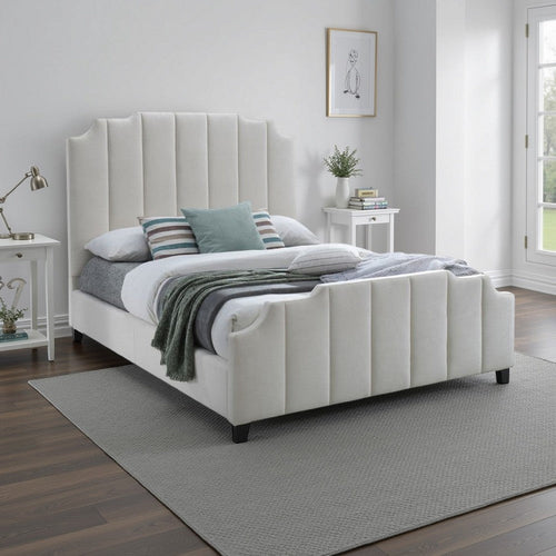 Cery Modern Queen Size Bed, Channel Tufted Cream Beige Chenille Upholstery By Casagear Home