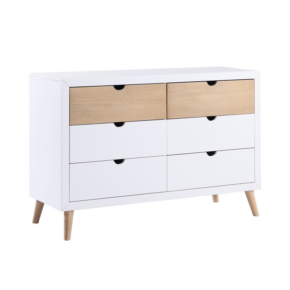 Benjara Bm316689 52 in. Kara 6 Drawers Cutout Handles White & Brown Wood Kids Dresser