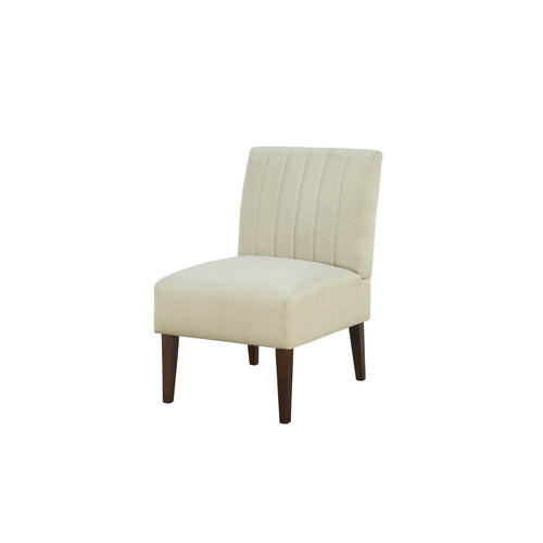Paula 30 Inch Accent Chair, White Fabric, Channel Tufted Back, Brown Wood By Casagear Home