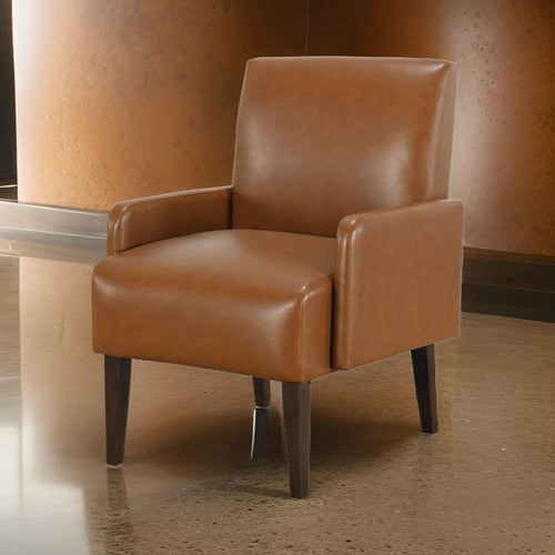 Swan 29 Inch Accent Chair, Brown Faux Leather, Dark Espresso Wood Legs By Casagear Home