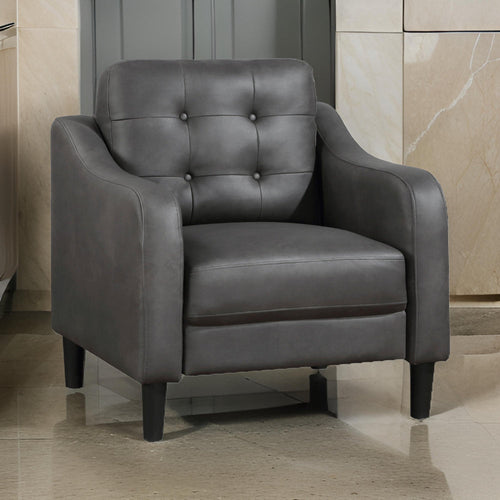 Orry 32 Inch Accent Chair, Tufted Back, Gray Microfiber, Black Solid Wood By Casagear Home