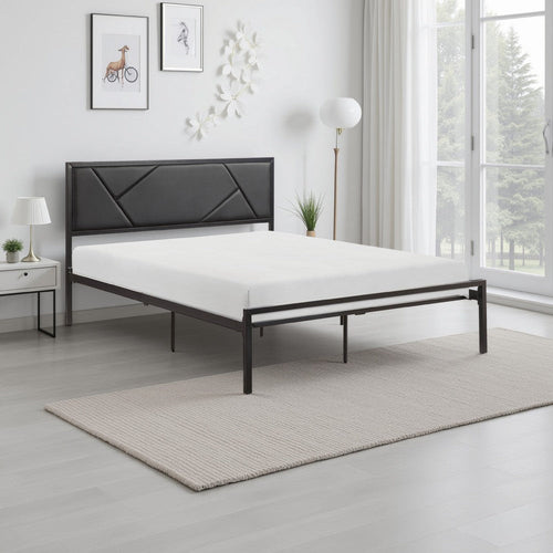 Nick Full Size Platform Bed, Black Faux Leather Upholstered Headboard By Casagear Home