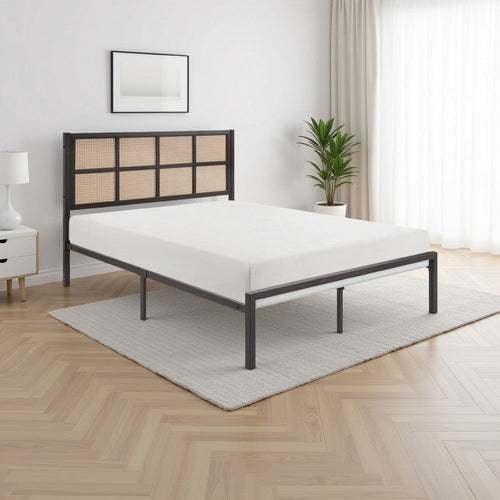 Annie Twin Platform Metal Bed, Brown Faux Cane Panel Headboard, Dark Bronze By Casagear Home