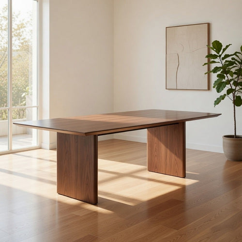 Tommy 94 Inch Dining Table, Rectangular Top, Wide Panel Legs, Walnut Brown By Casagear Home